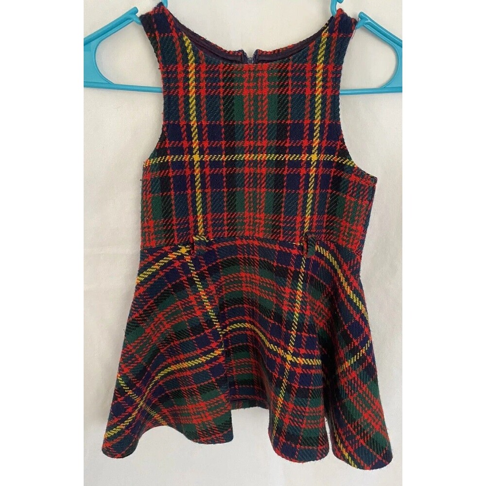 Vtg Youth Wool School girl Plaid Dress W Belt 1960s 50s 60s Pandora Young Girl